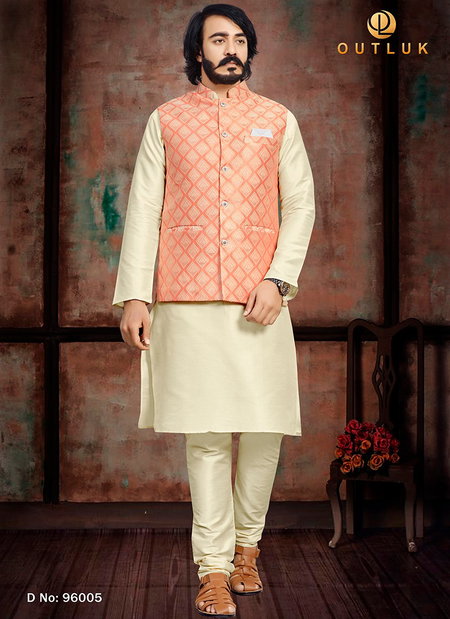 Orange Colour Outluk 96 New Latest Designer Ethnic Wear Kurta Pajama With Jacket Collection 96005